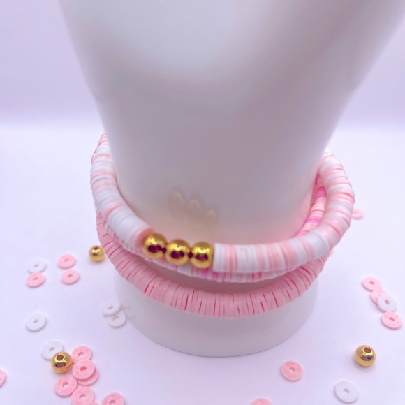 🍬Pink Cotton Candy🍬 clay bead bracelet set - Picture 4 of 5